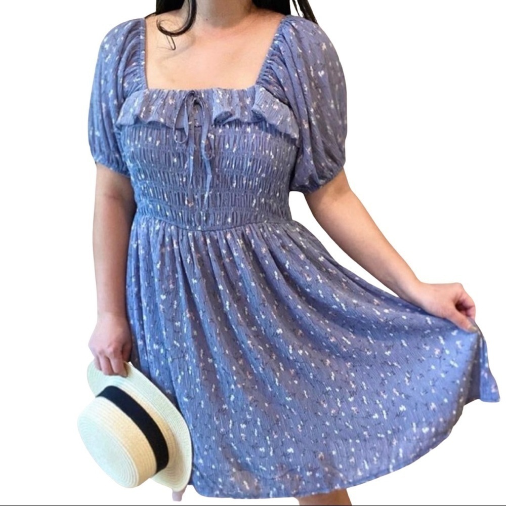 NEW Millibon babydoll mini dress floral print blue S M L